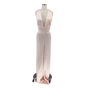 Jill Stuart Wide Leg Satin Jumpsuit Blush 14 plunging neck evening wedding
